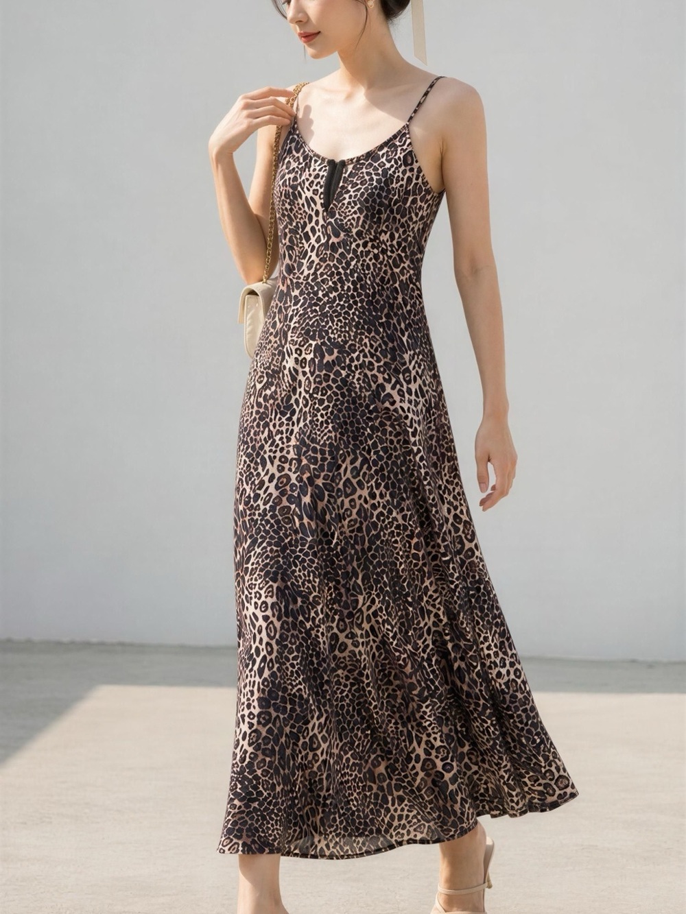 SHEIN Leopard Print Slip Maxi Dress - Brown & Black